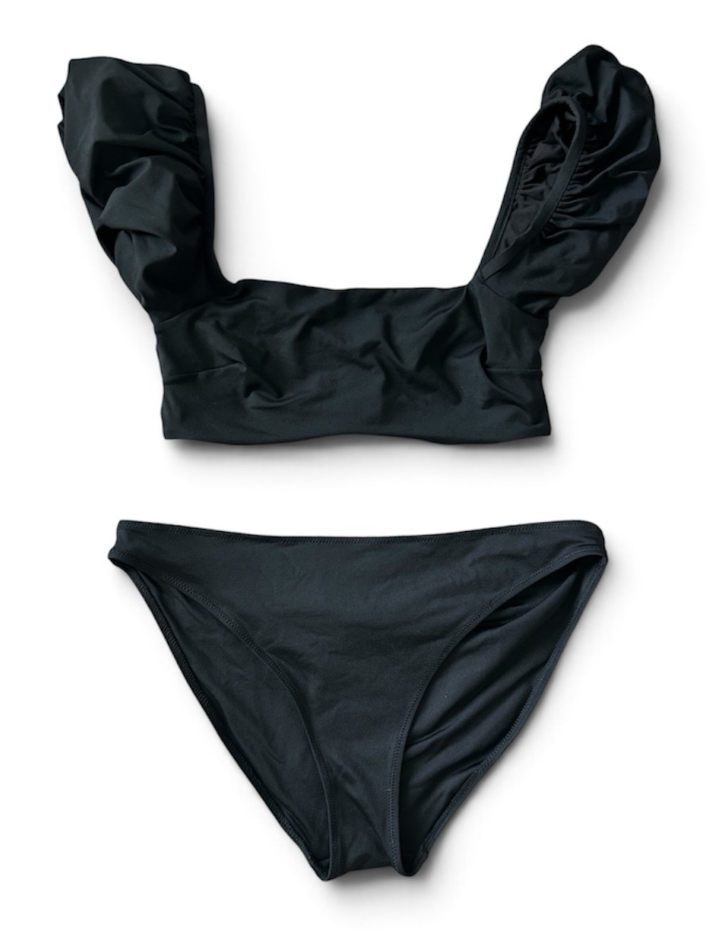 H&M Black Ruffle-Shoulder Bikini Set - Women Swim size 4 top & size 6 bottom